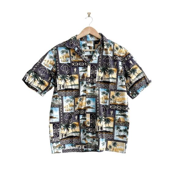 Winnie Fashion Mens Casual Shirt Summer Tropical Print Button Down Brown Medium - Picture 1 of 6